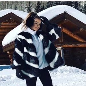 Black and white new chevron fur coat
